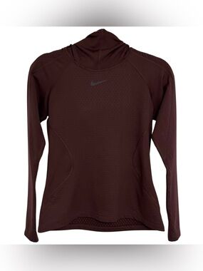 Nike Pro Hyperwarm Hooded Base Layer Top Burgundy Long Sleeve Women’s M
